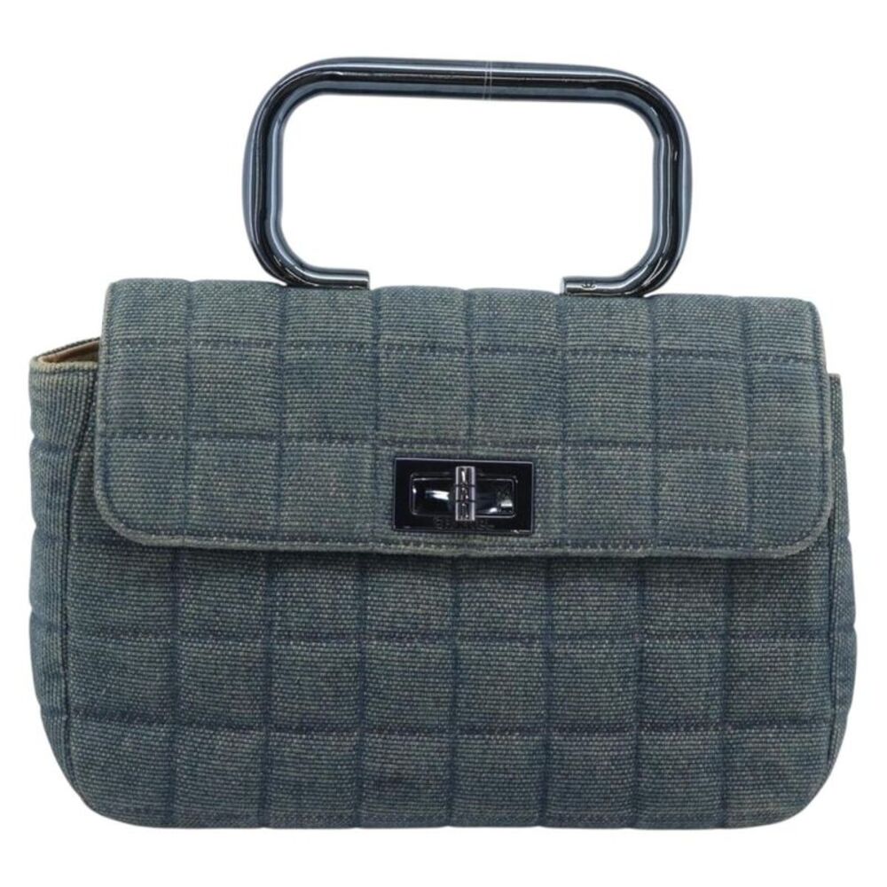 Chanel Chocolate Bar Mademoiselle Top Handle Quilted Denim Blue Canvas Handbag